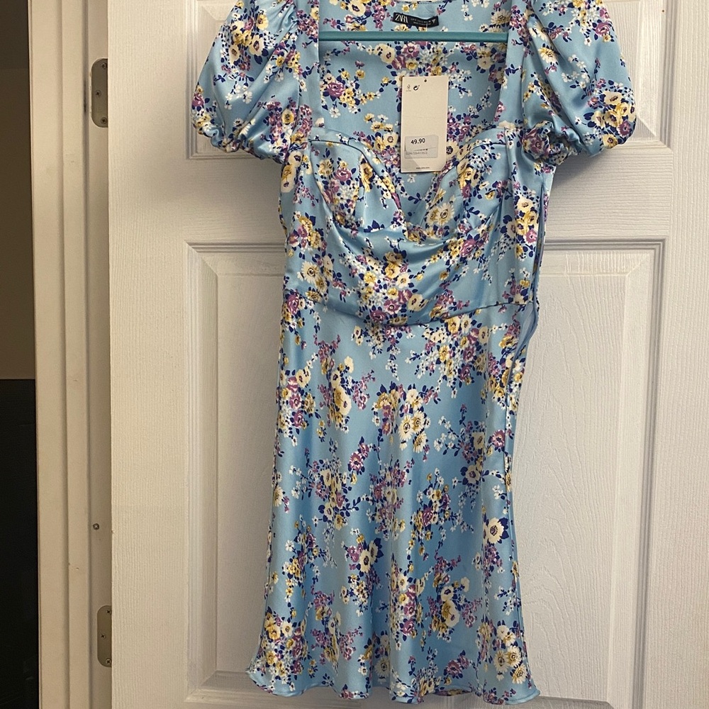 Zara Light Blue Floral Mini Dress